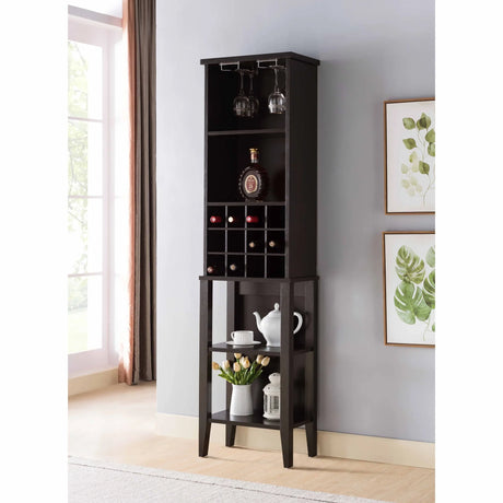 Wooden Wine Bottle Rack Metal Wine Glass Rack Four Shelves - Red Cocoa / Espresso - Furniture Home Direct