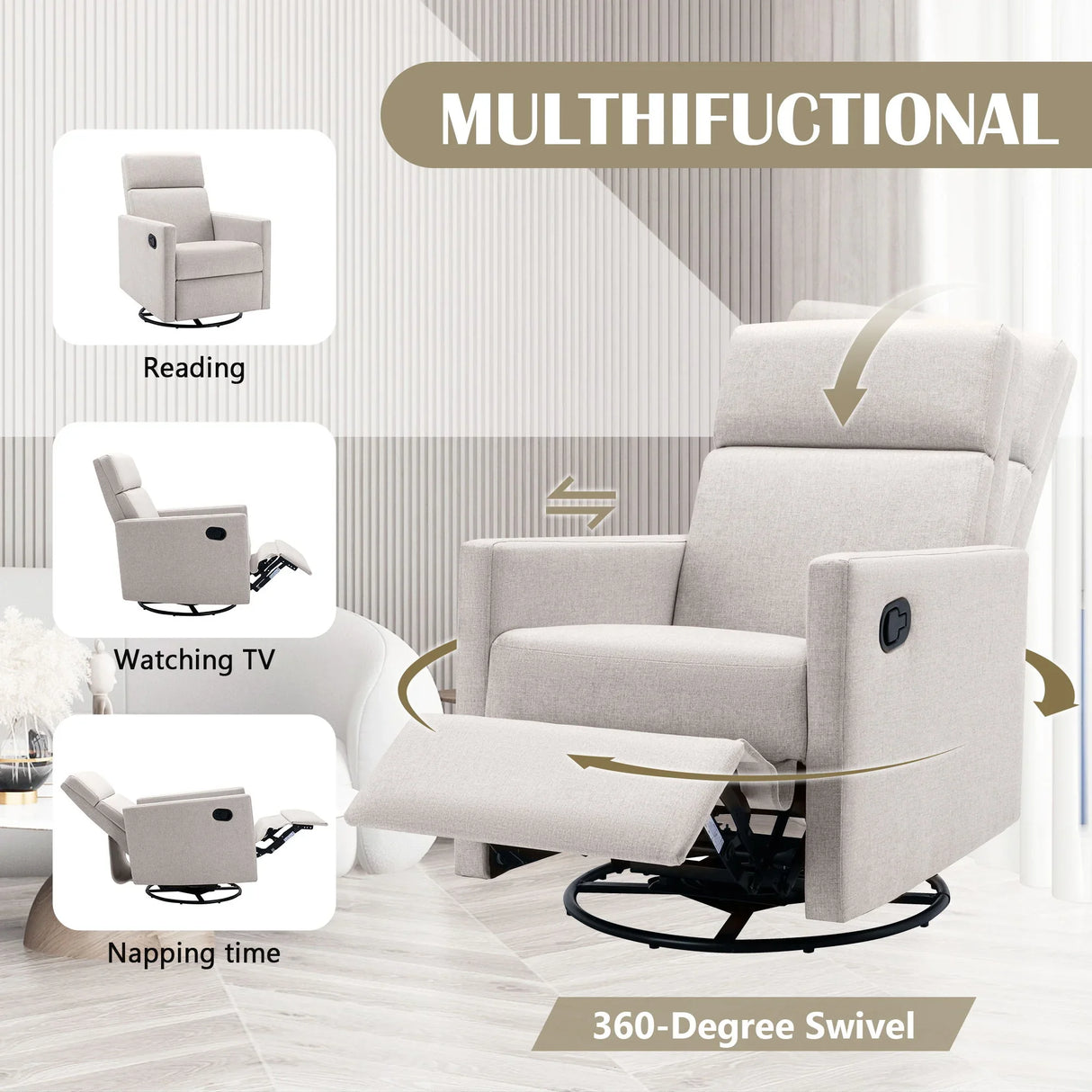 Modern Upholstered Rocker Nursery Chair Plush Seating Glider Swivel Recliner Chair - Furniture Home Direct