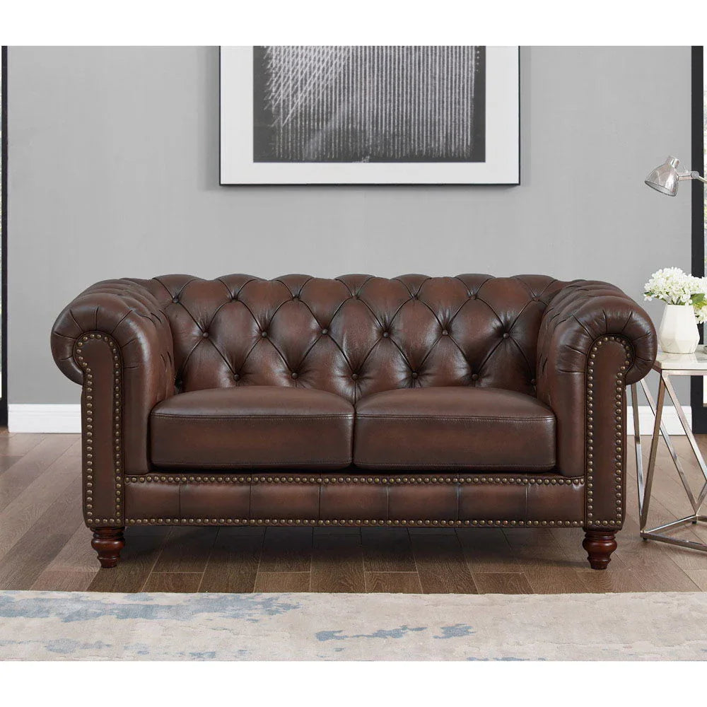 Alton Bay-Top Grain Leather Loveseat - Brown - Furniture Home Direct