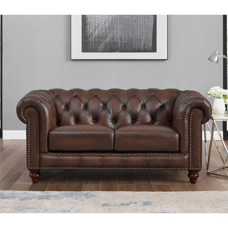 Alton Bay-Top Grain Leather Loveseat - Brown - Furniture Home Direct