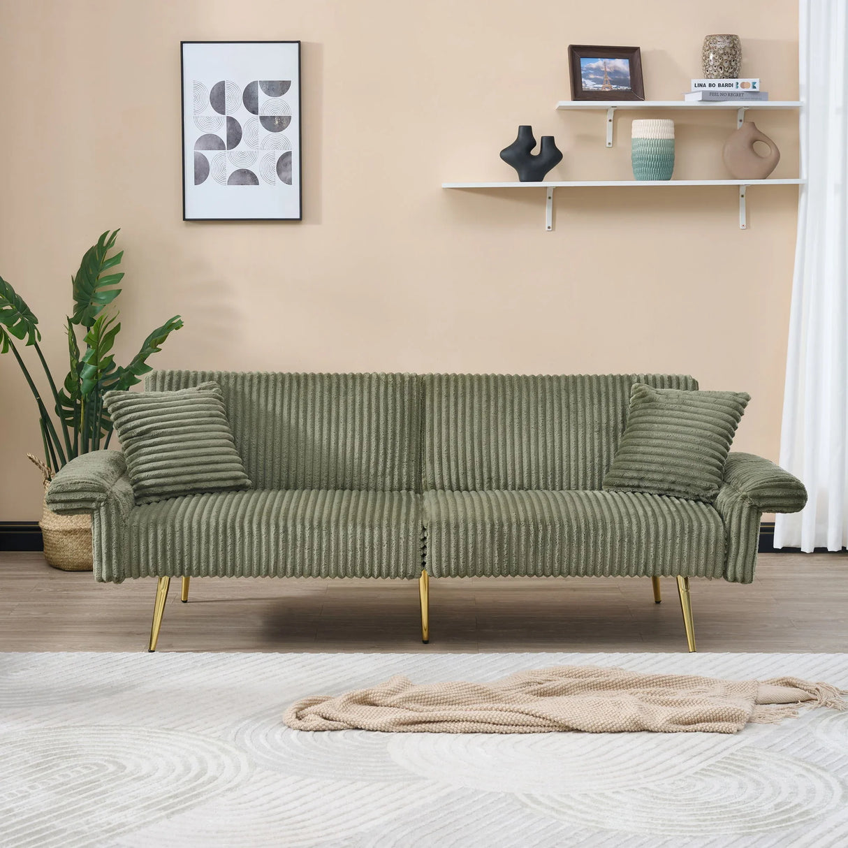 Luxury Corduroy Foldable Double Sofa Bed With Folding Armrests - Furniture Home Direct