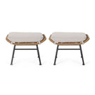 Outdoor Modern Boho Wicker Ottoman With Cushions (Set of 2)