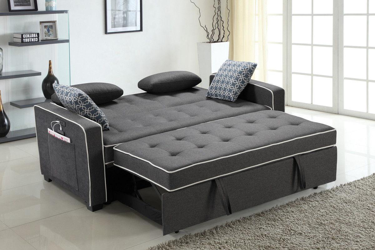 Austin - Modern Sleeper Sofa With 2 USB Charging Ports And 4 Accent Pillows - Gray - Furniture Home Direct