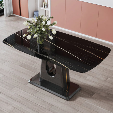 Dining Table With Imitation Marble Top, Modern Black - Furniture Home Direct