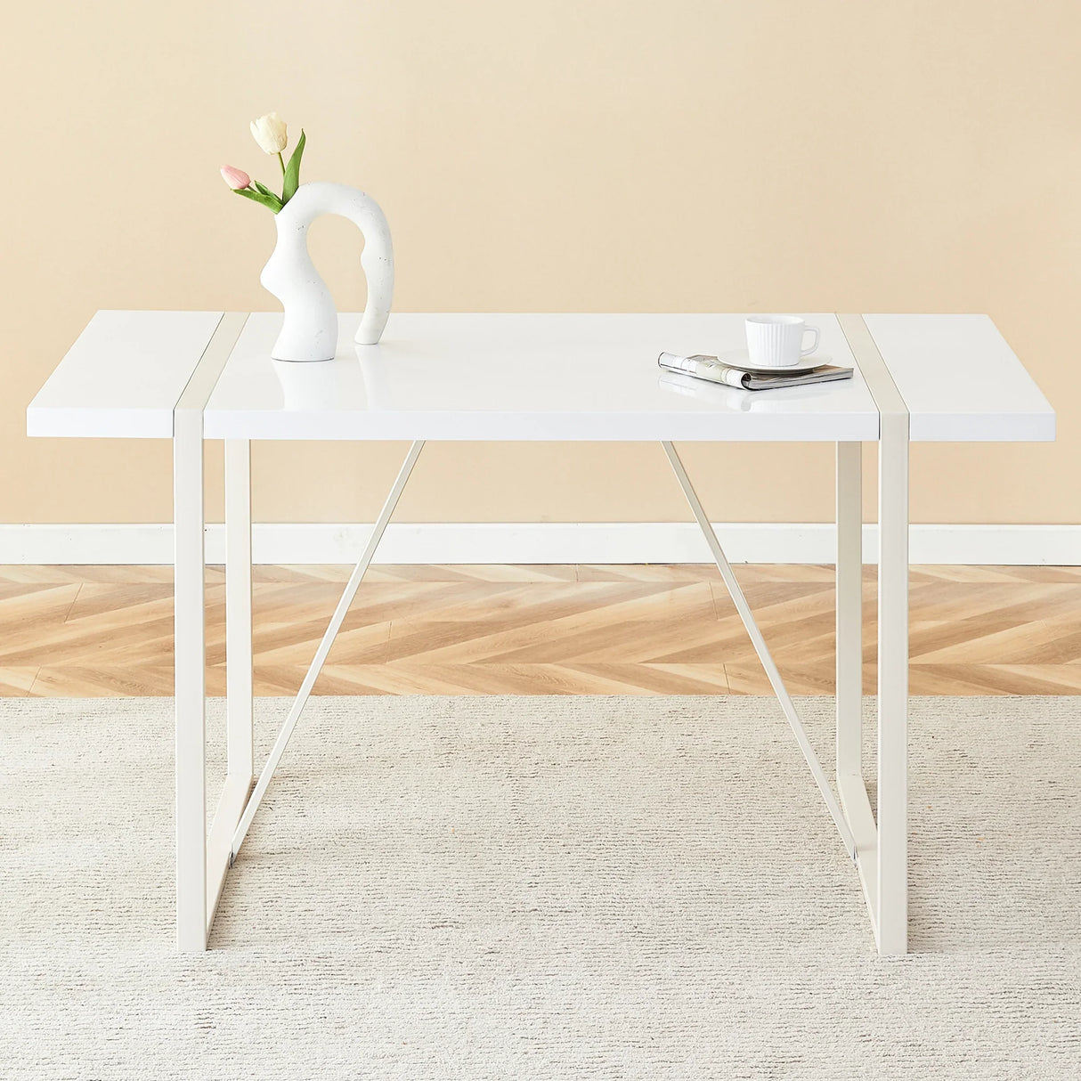 Dining Table Industrial Rectangular MDF Metal Frame White - Furniture Home Direct