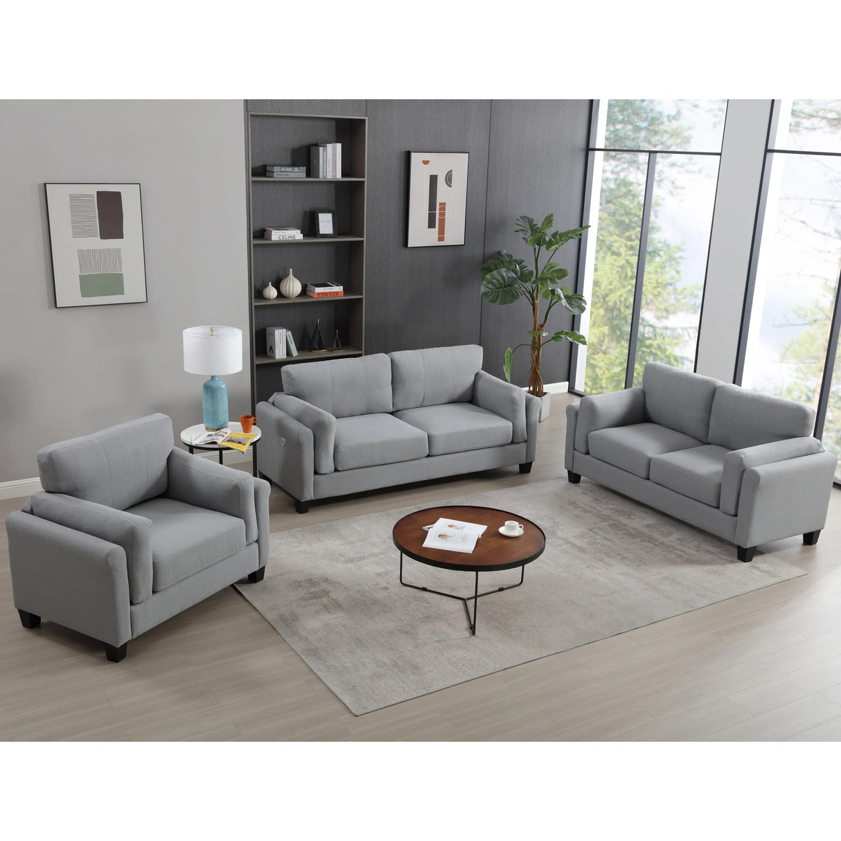 Modern 3 Piece Living Room Set - Gray - Furniture Home Direct