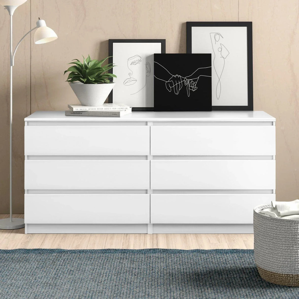 6 Drawer Double Dresser For Bedroom Living Room Hallway - White - Furniture Home Direct