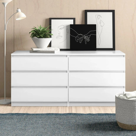 6 Drawer Double Dresser For Bedroom Living Room Hallway - White - Furniture Home Direct