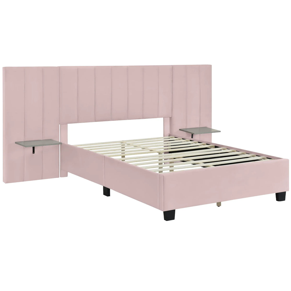 Full Size Upholstered Platform Bed Tall Headboard Pink - Furniture Home Direct