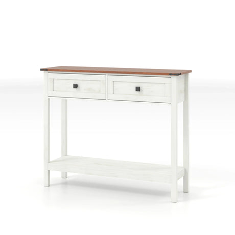 Farmhouse Style Console Table With 2 Drawers And Bottom Storage Shelf - Furniture Home Direct