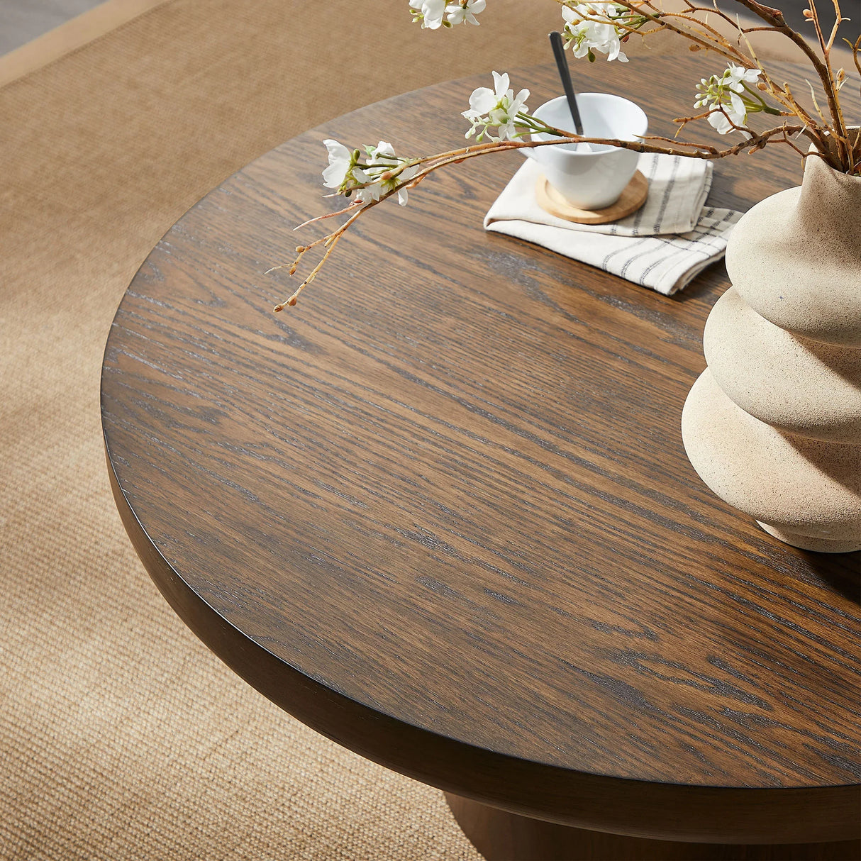 Round Coffee Table With Cylindrical Leg Dark Brown - Furniture Home Direct