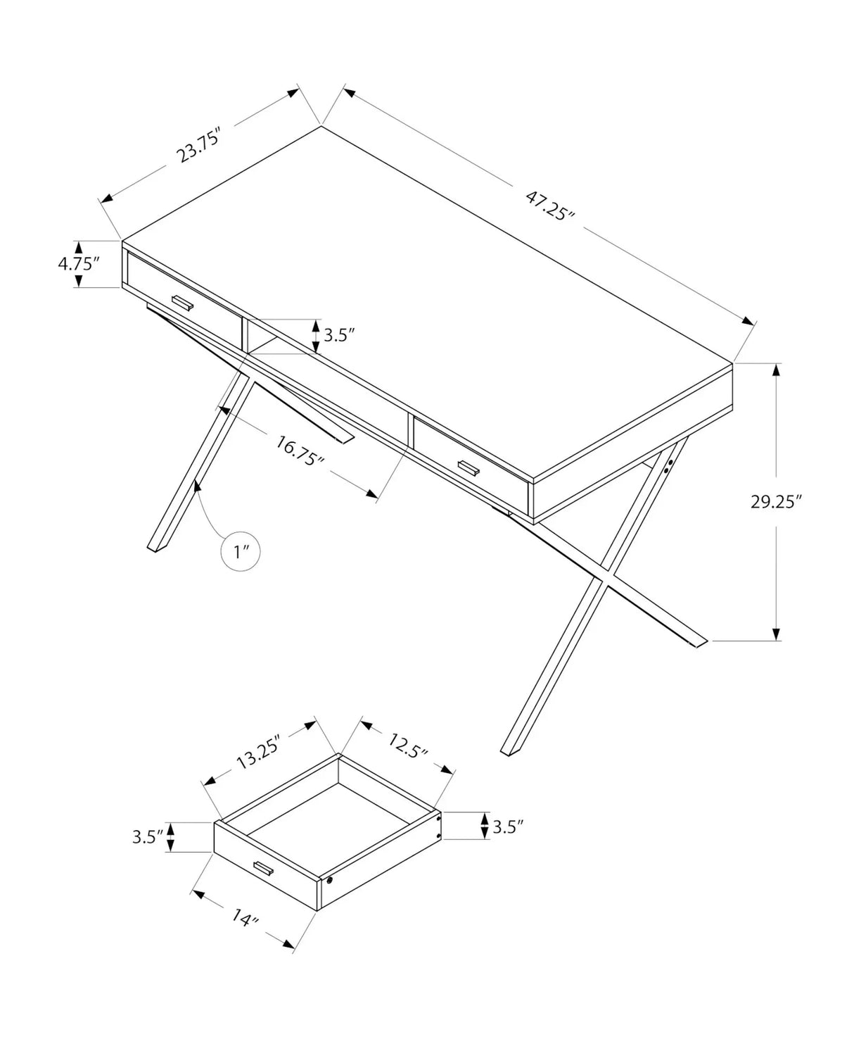 Computer Desk For Home Office, Laptop, Storage Drawers, Glossy Contemporary & Modern - Furniture Home Direct