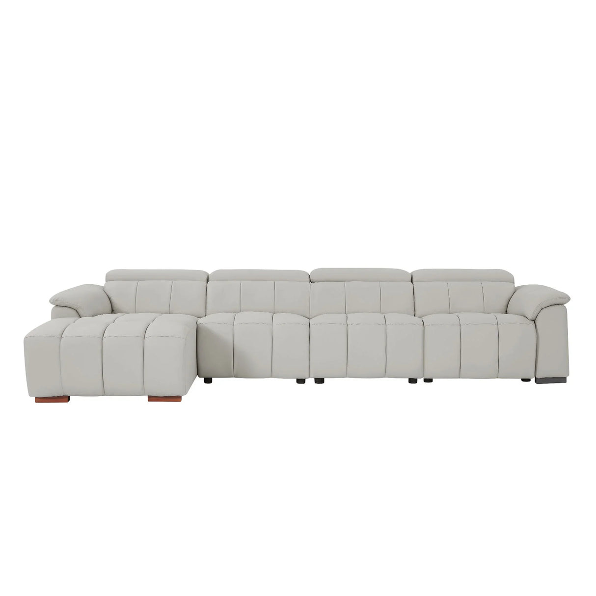 Leather Reclining Sectional with USB Port - Light Gray - Furniture Home Direct