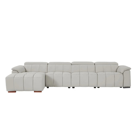 Leather Reclining Sectional with USB Port - Light Gray - Furniture Home Direct