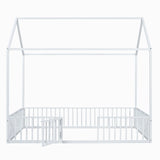 Metal House Bed With Fence And Door - Furniture Home Direct