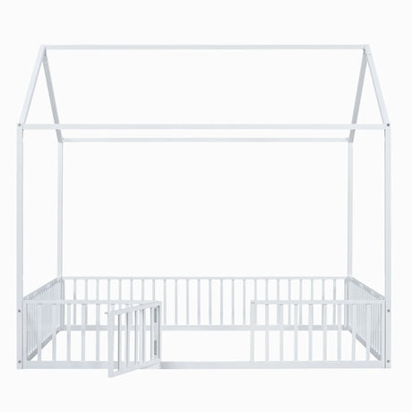Metal House Bed With Fence And Door - Furniture Home Direct