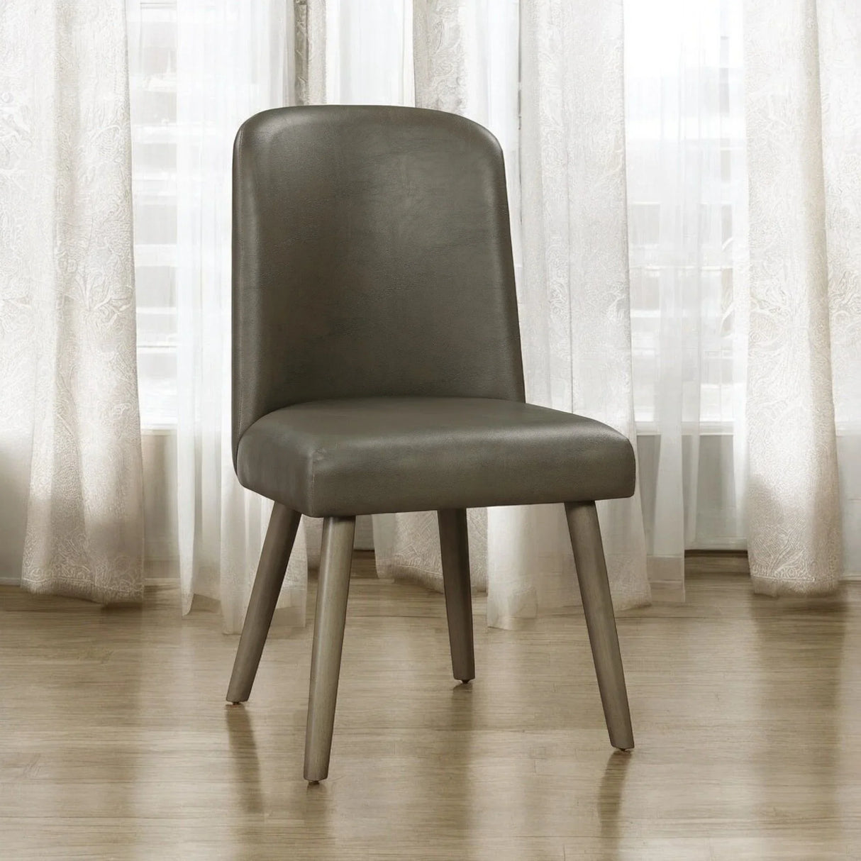 Waylon - Synthetic Leather Side Chair (Set of 2) - Gray / Oak - Furniture Home Direct