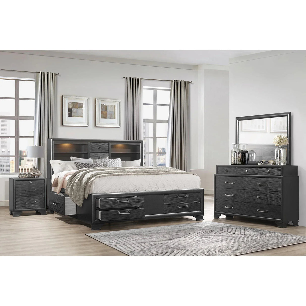 Civic - 5 Piece Bedroom Set With Storage Drawers - Furniture Home Direct
