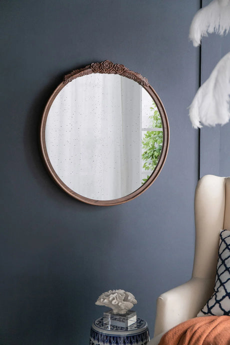 Round Hand Carved Rose Antique Mirror Frame, Wall Mirror For Live Space - Furniture Home Direct