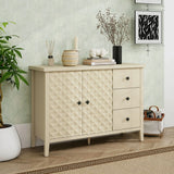 Modern 2 Door 3 Drawer Storage Cabinet, Buffet Cabinet With 2 Embossed Door For Living Room, Kitchen, Entryway - Natural - Furniture Home Direct