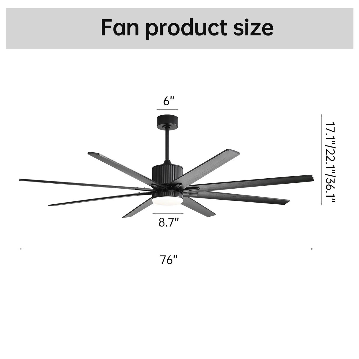 Ceiling Fan With 18W Dimmable Led Light Remote Control 8 Solid Wood Blades For Living Room - Black - Furniture Home Direct