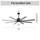 Ceiling Fan With 18W Dimmable Led Light Remote Control 8 Solid Wood Blades For Living Room - Black - Furniture Home Direct
