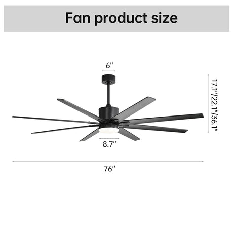 Ceiling Fan With 18W Dimmable Led Light Remote Control 8 Solid Wood Blades For Living Room - Black - Furniture Home Direct