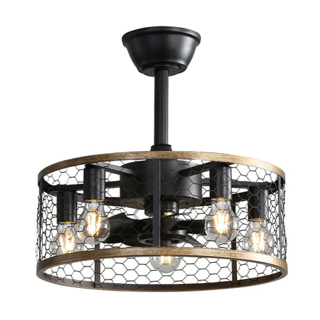 20" Industrial Caged Ceiling Fan With 7 - ABS Blades Remote Control, Small Ceiling Fan Reversible DC Motor - Black - Furniture Home Direct