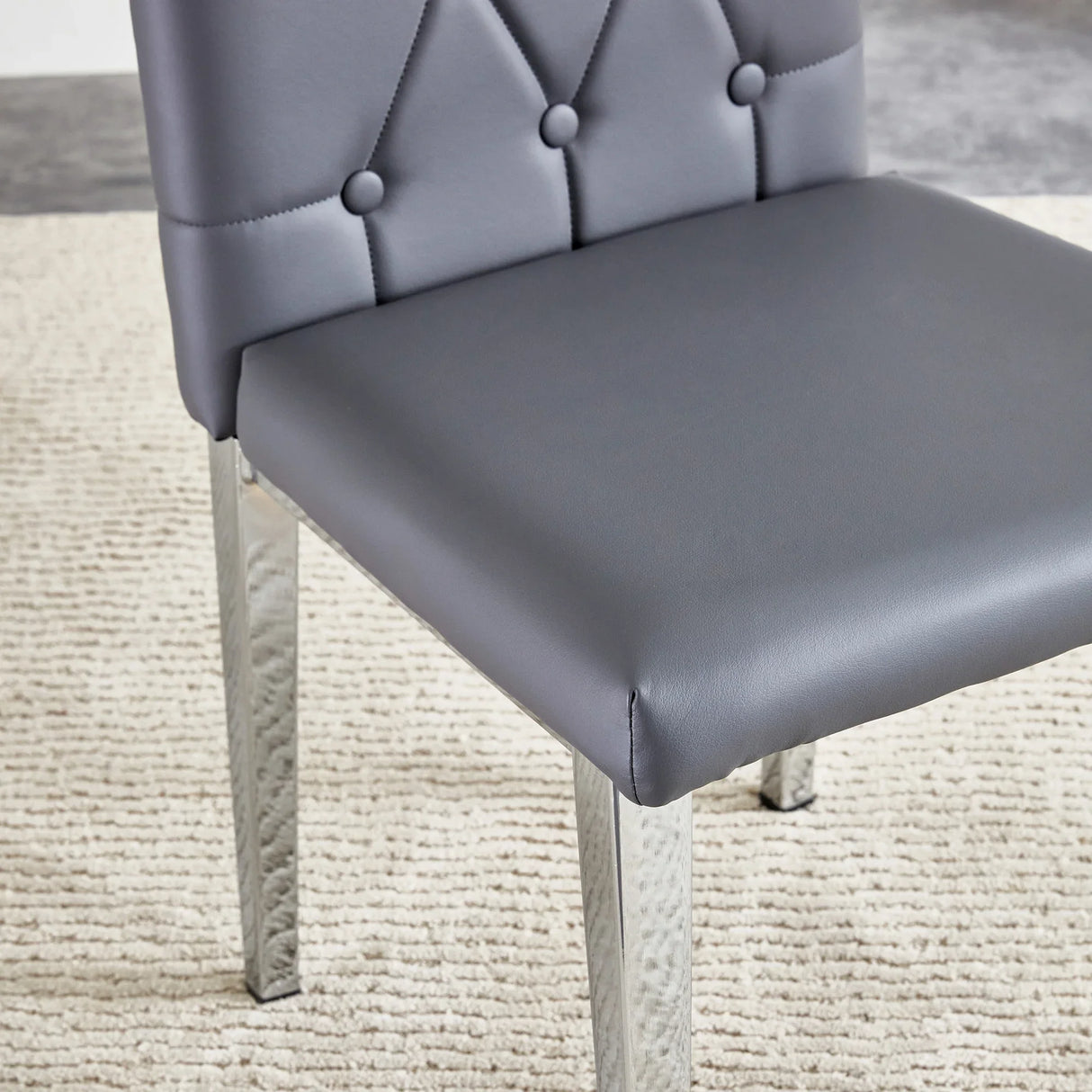Dining Chairs Tufted Back Chrome Legs Charcoal Gray - Furniture Home Direct