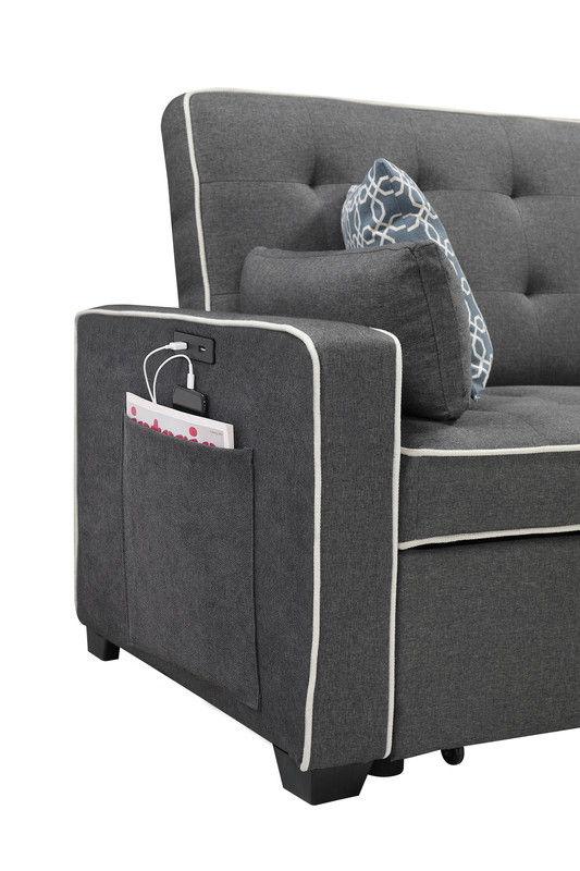 Austin - Modern Sleeper Sofa With 2 USB Charging Ports And 4 Accent Pillows - Gray - Furniture Home Direct