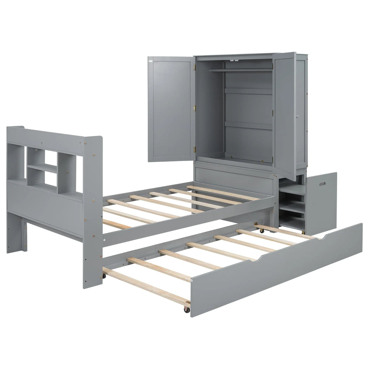 Twin Platform Bed With Storage Headboard Shelves Gray - Furniture Home Direct