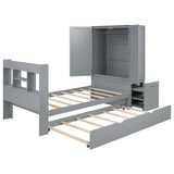 Twin Platform Bed With Storage Headboard Shelves Gray - Furniture Home Direct