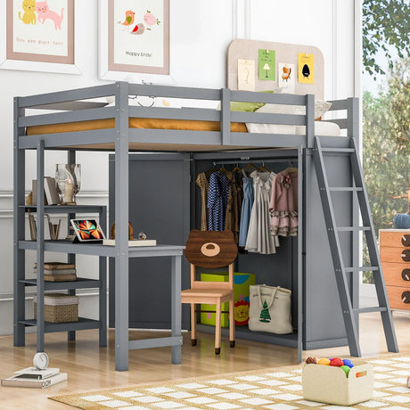 Loft Bed With Wardrobe And Desk And Shelves - Furniture Home Direct