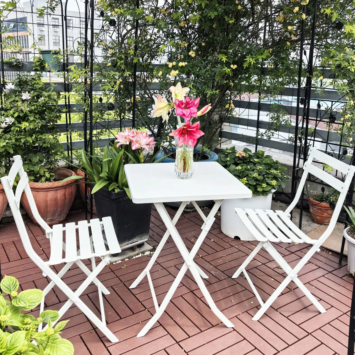 3 Piece Patio Bistro Set Of Foldable Square Table And Chairs - Furniture Home Direct