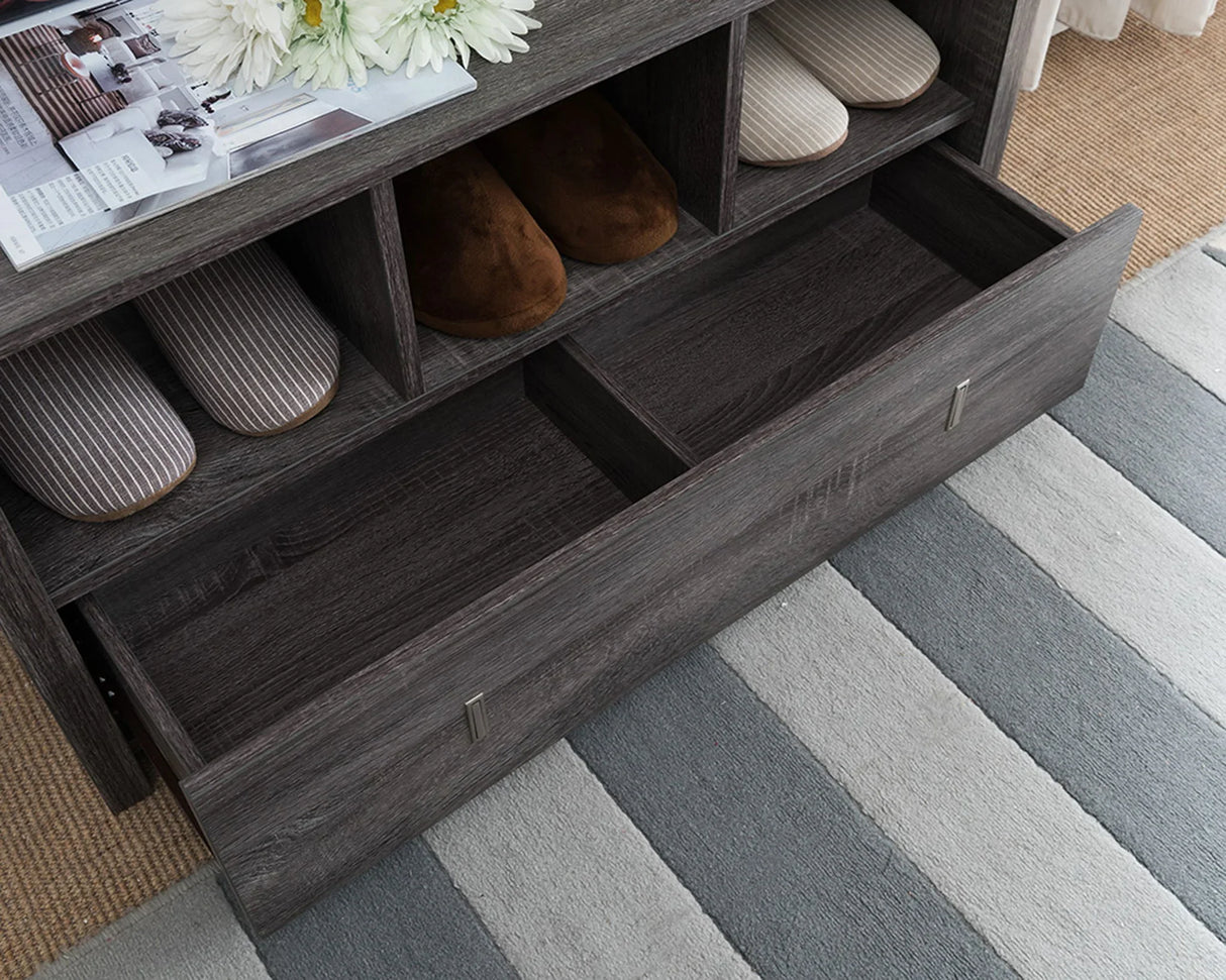 Shoe Entry Bench With Three Shelves, One Drawer With Divided Compartment - Furniture Home Direct