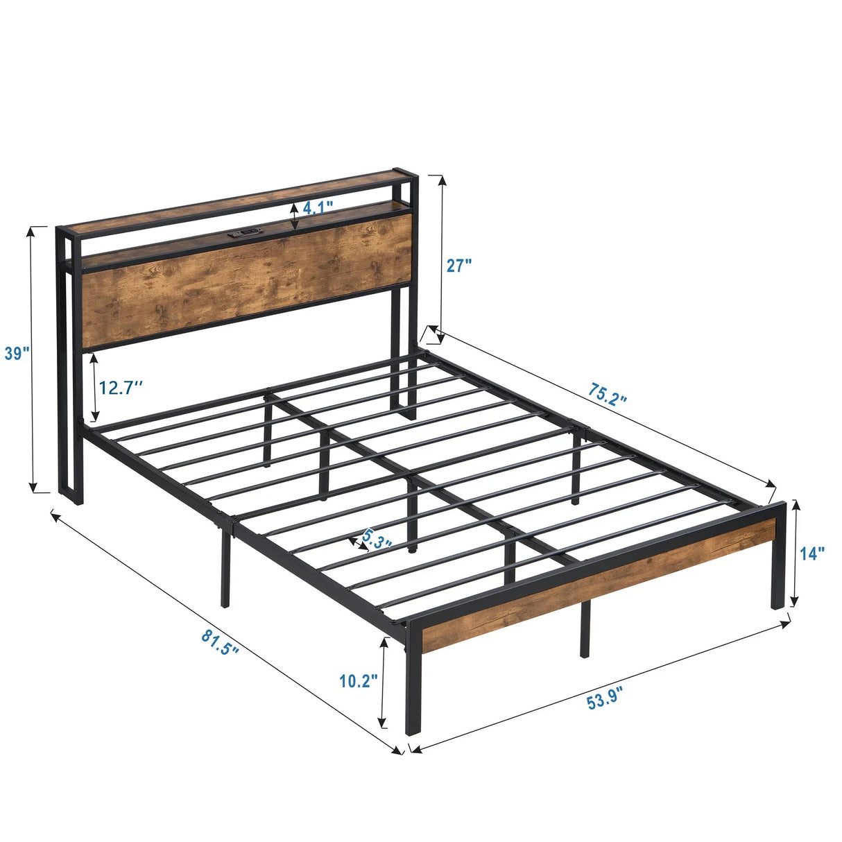 Metal Platform Bed Frame With Wooden Headboard And Footboard With USB Liner, No Box Spring Needed, Under Bed Storage - Furniture Home Direct