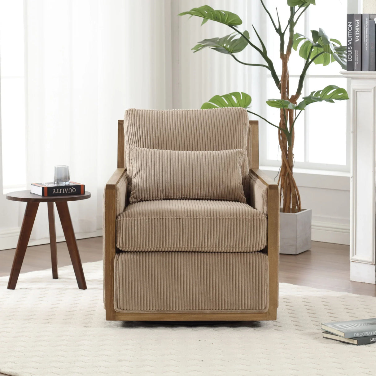 Comfy Accent Barrel Chair, 360 Degree Swivel - Furniture Home Direct