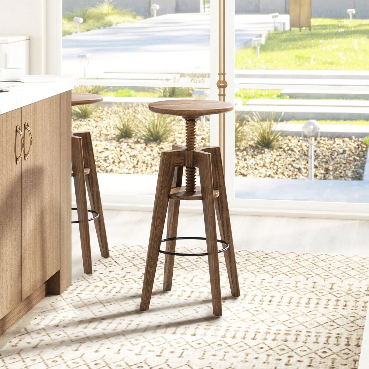 Spencer - Minimalist Oak Adjustable Bar Counter Stool - Walnut Brown Oak - Furniture Home Direct