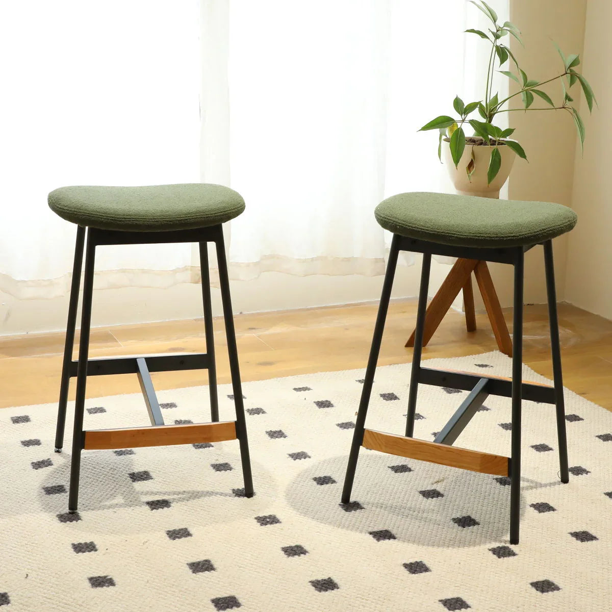 Modern Bar Stools Comfortable & Stylish, Soft Fabric Upholstered, Backless (Set of 2) - Furniture Home Direct