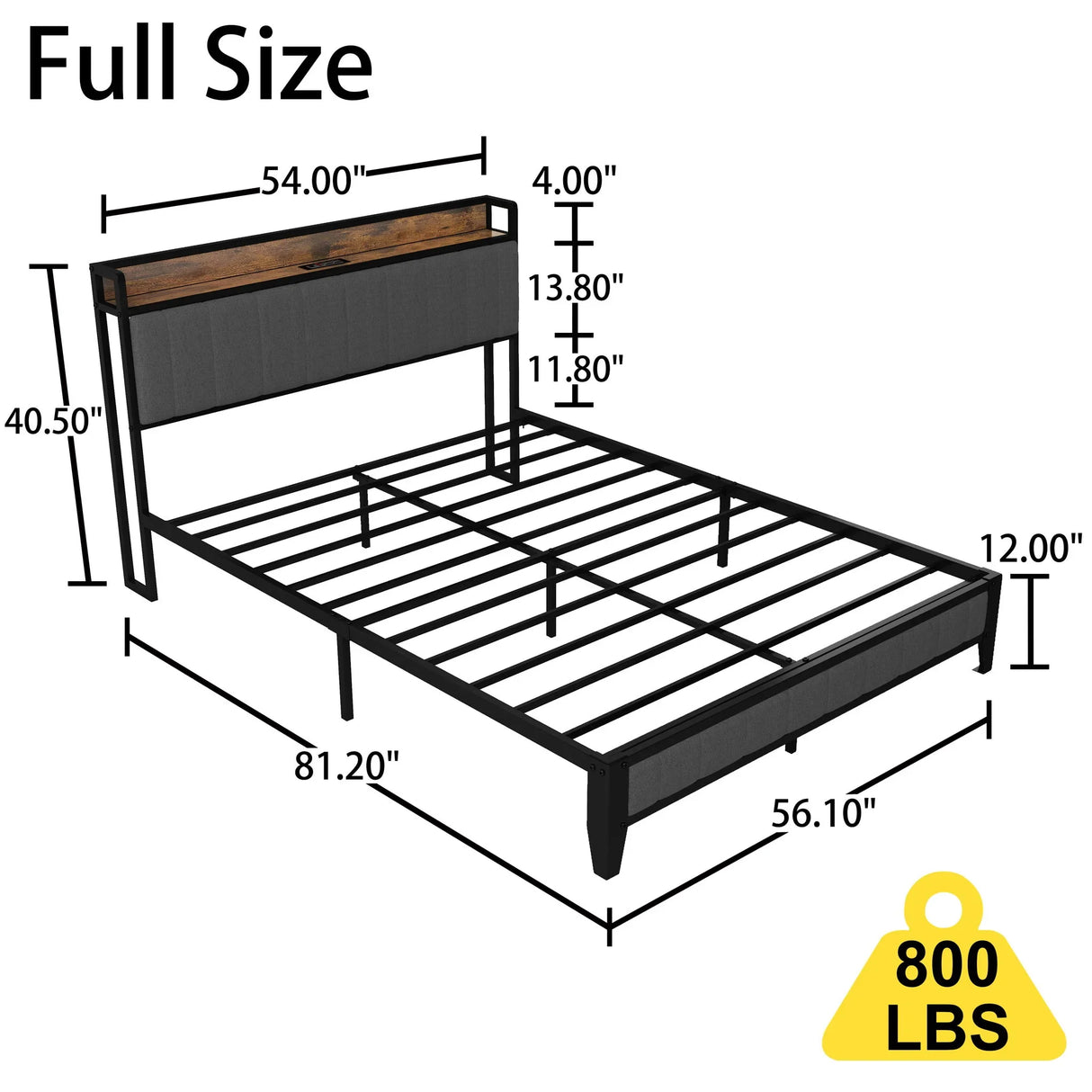Bed With Charging Station, American Design Upholstered Headboard, Metal Platform - Furniture Home Direct