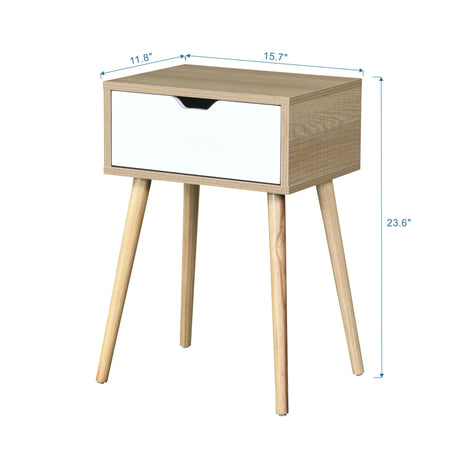 Mid-Century Modern Nightstand With Storage Drawer - White / Wood - Furniture Home Direct