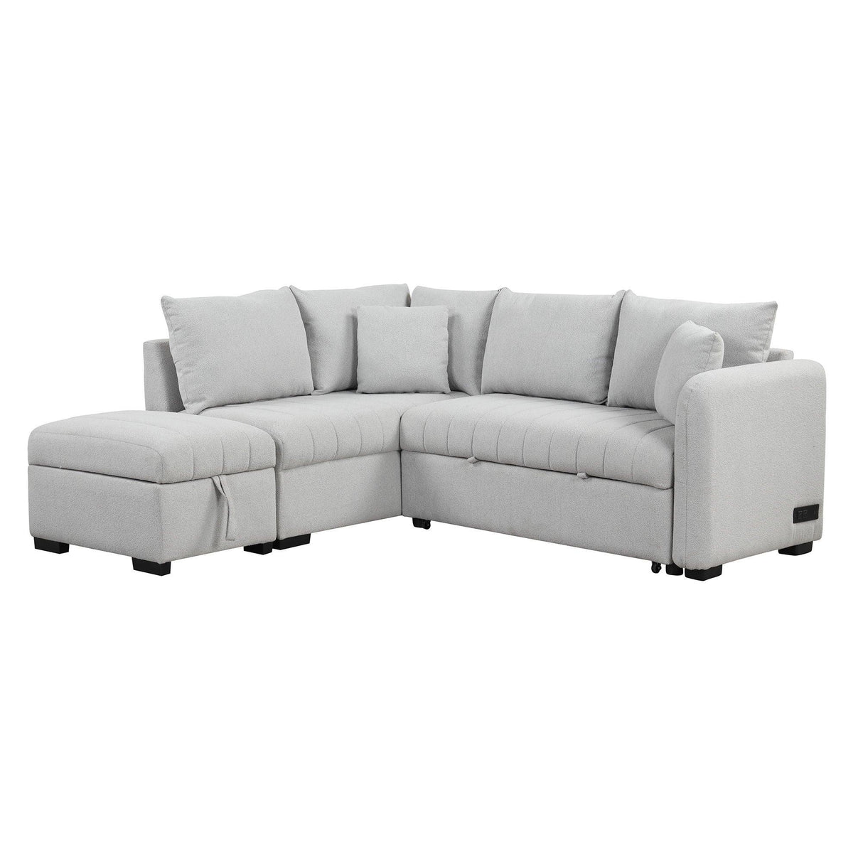 L-Shaped Sectional Pull Out Sofa Bed Sleeper Sofa With Two USB Ports, Two Power Sockets And A Movable Storage Ottoman - Furniture Home Direct