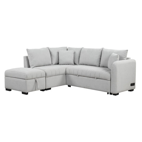 L-Shaped Sectional Pull Out Sofa Bed Sleeper Sofa With Two USB Ports, Two Power Sockets And A Movable Storage Ottoman - Furniture Home Direct