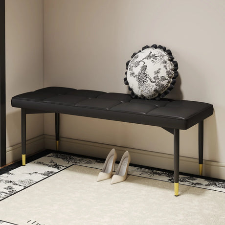 Multifunctional Shoe Bench, Sturdy Metal Legs With Gold Accents - Black - Furniture Home Direct
