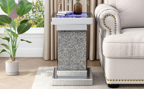 Square Mirrored End Table With Led Lights, Modern Side Table With Crystal Inlay For Living Room - Furniture Home Direct