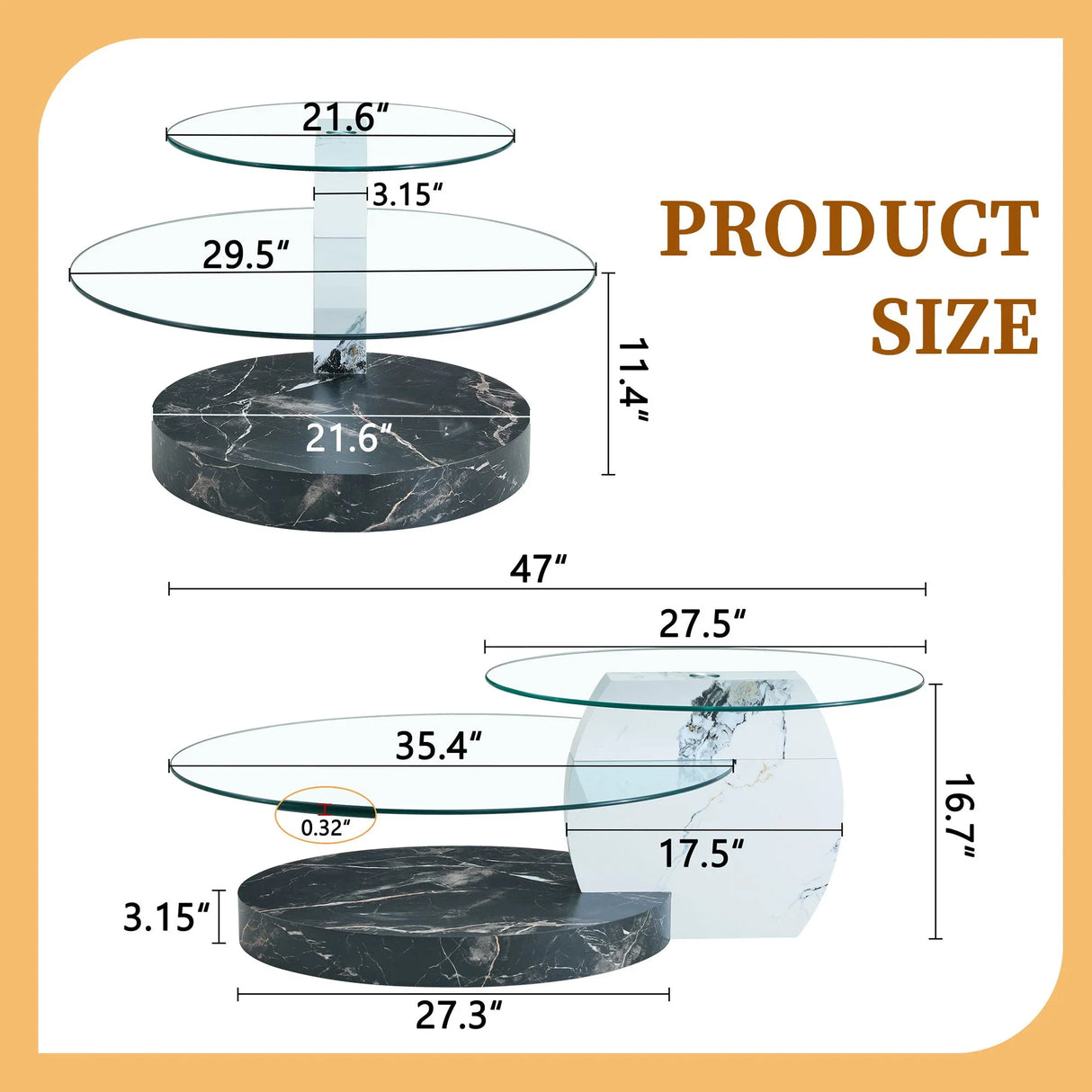 Contemporary Artistic Double Layer Coffee Table,Tempered Glass Top - Furniture Home Direct