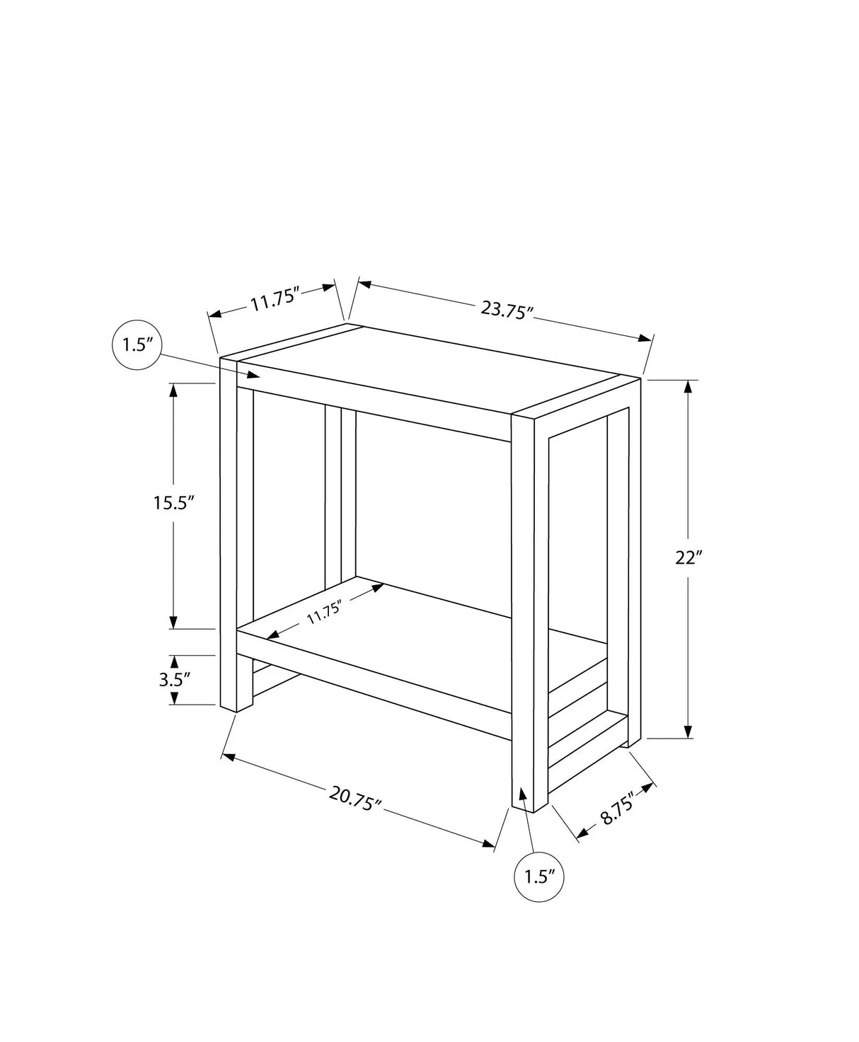 Accent Side Table, Narrow, Small, 2 Tier, Contemporary And Modern - Furniture Home Direct