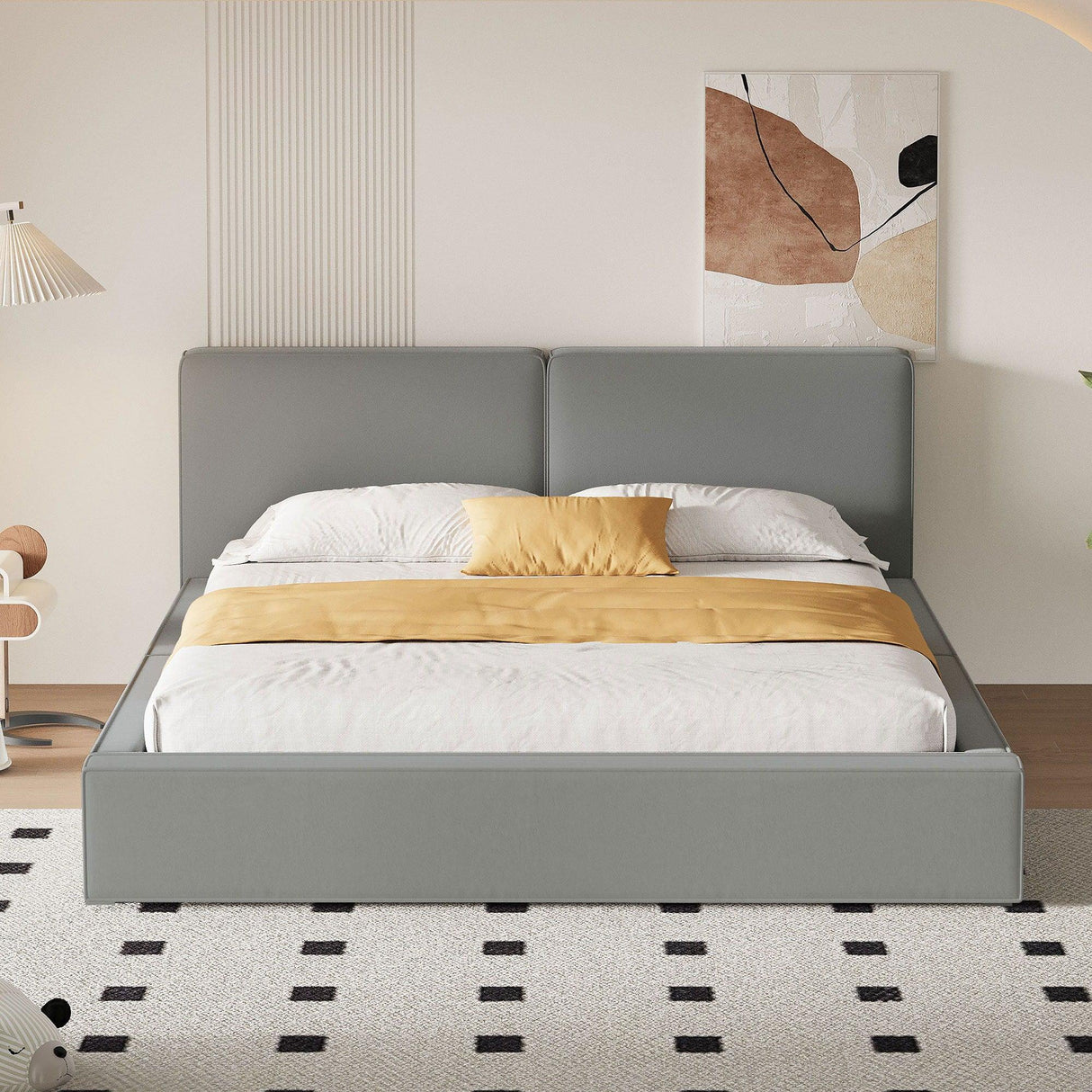 Upholstered Platform Bed, Grounded Bed With Solid Frame - Furniture Home Direct
