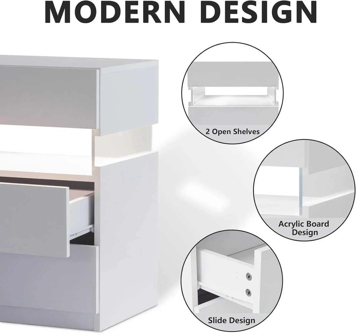 LED Nightstands, 3 Drawer For Bedroom - Furniture Home Direct