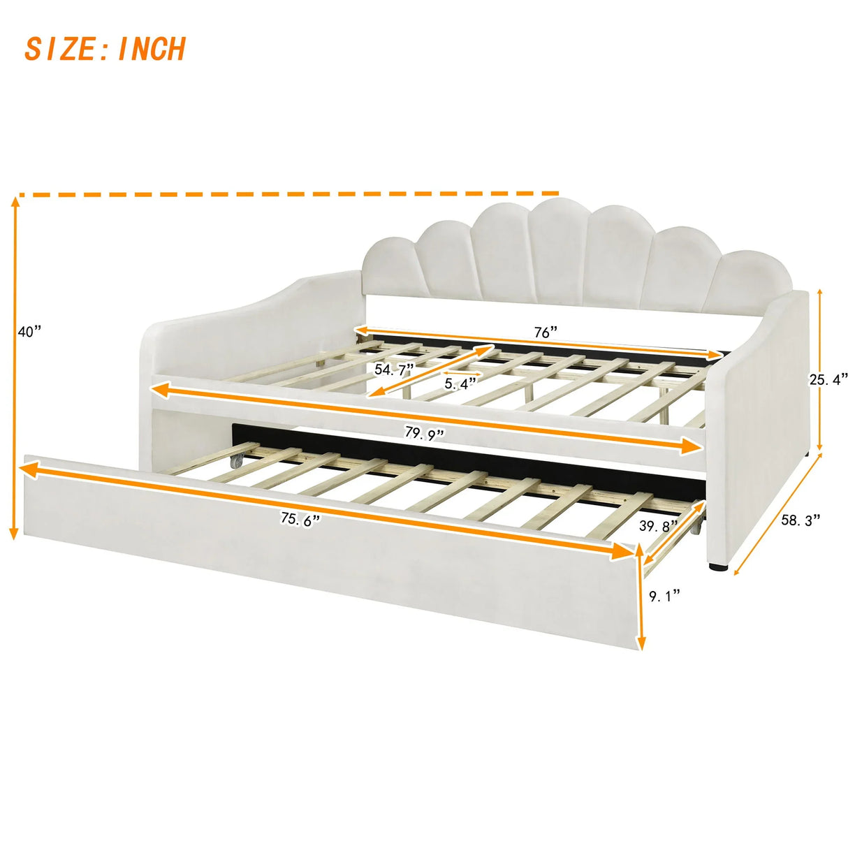 Upholstery Daybed Frame With Shell Shaped Backrest And Trundle - Furniture Home Direct
